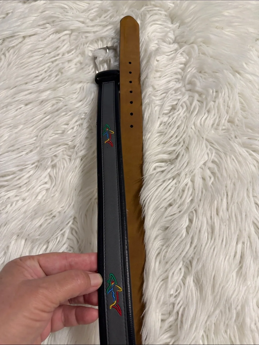 Greg Norman Men's Gray Leather Belt with Multicolor Stitching size 34